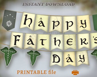Medieval father&#39;s day decor, epic rings PRINTABLE banner for dad, hobbitcore knight dad, themed dad&#39;s day party,  d&d surprise for him