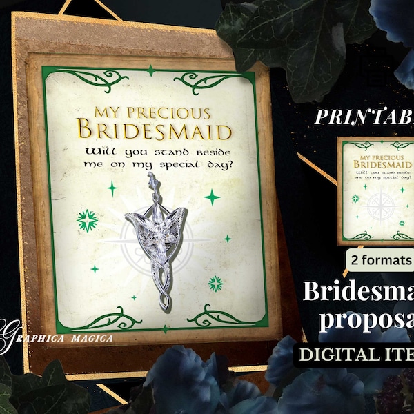 Elven Bridesmaid proposal card for fantasy wedding, DOWNLOAD maid of honor invitation, Magical forest wedding printable supplies