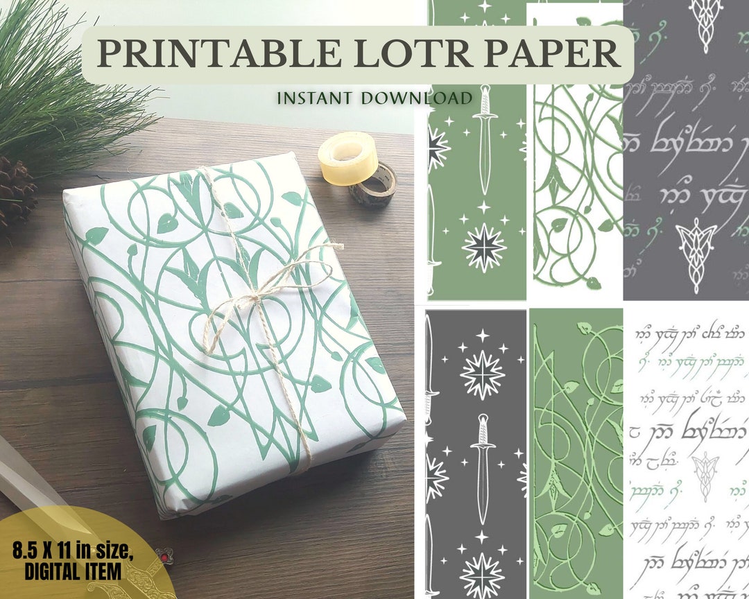 LOTR Printable Gift Wrap Paper 8 Designs Elven Paper, Hobbit Party