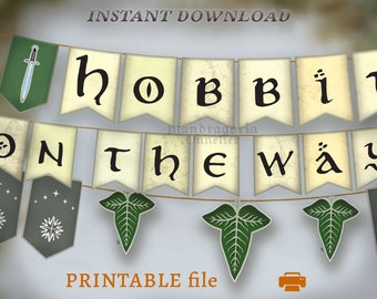 Fantasy baby announcement, hobbitcore baby shower banner, PRINTABLE epic medieval wall decor for baby NURSERY,  baby fantasy party