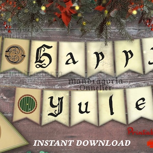 Yule banner, hobbitcore holidays printable, epic Medieval Party download, Fantasy christmas decor , Yule decorations, Hygge aesthetic