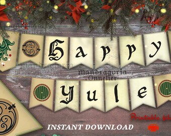 Yule banner, hobbitcore holidays printable, epic Medieval Party download, Fantasy christmas decor , Yule decorations, Hygge aesthetic