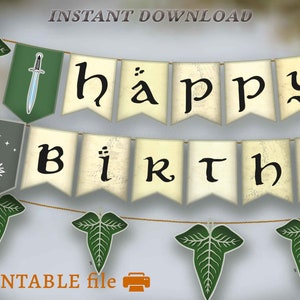 Decoração de fantasia épica, BAIXAR para imprimir hobbitcore, banner de aniversário élfico, festa cottagecore, medieval, aniversário larp, aniversário d&d