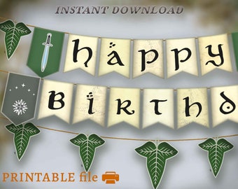 Epic fantasy decor, DOWNLOAD hobbitcore printable,  elven birthday banner, cottagecore party, medieval, larp bday, d&d birthday