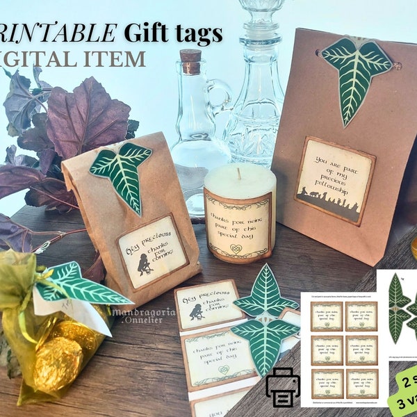 elfique IMPRIMABLE pour cadeaux et articles de fête, articles de fête à TÉLÉCHARGEMENT IMMÉDIAT, coffret cadeau hobbitcore avec feuilles de lutin décoratives