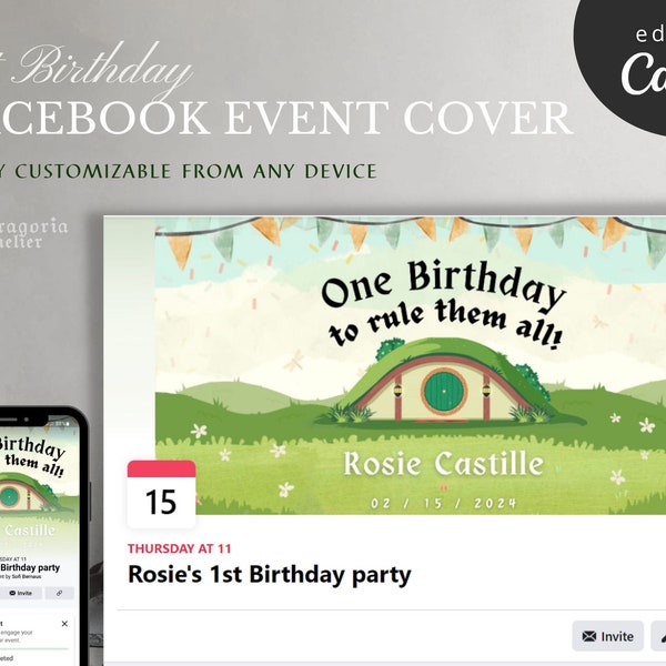 One birthday to rule them Fb event banner, Fantasy 1st birthday DOWNLOAD, auto-editable with Canva Facebook banner, baby fairy invitations