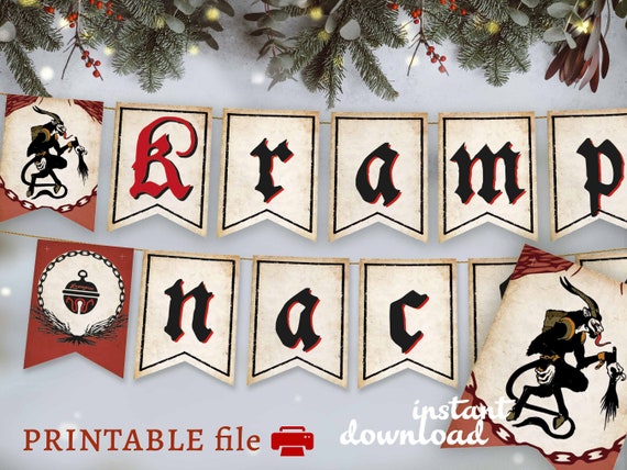 krampus banner, krampusnacht printable, yule decor download, gothic holidays decor , yule decorations, witchy holdiday garland