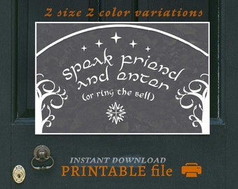 Enchanting poster, speak friend and enter party art, printable door sign, epic movies door download, theme party entrance