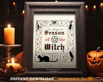 Season of the witch printable art, witchy aesthetic gallery wall, DOWNLOAD whimsigoth halloween decor, vintage  quote print, grimoire page