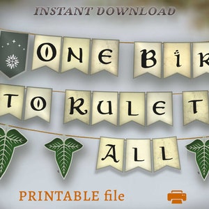 Un compleanno per domarli tutti, striscione per feste fantasy epico, festa di compleanno per bambini hobbitcore per il primo compleanno, ghirlanda di compleanno con signore degli anelli medievali STAMPABILE