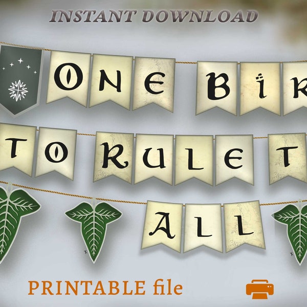 One birthday to rule them all, Epic fantasy party banner, 1st birthday baby hobbitcore party, PRINTABLE medieval ring lord birthday garland