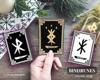 Bindrune cards, PRINTABLE amulet runes, DIY norse talisman, DOWNLOAD Luck oracle print at home, sigil pdf. Black or white runic gift