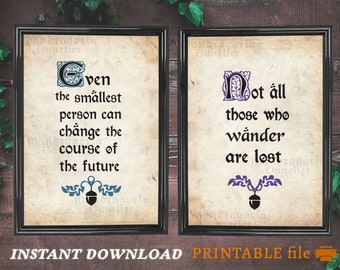 Inspiring Magical fantasy quote prints, DOWNLOAD antique style decor, cottagecore aesthetic, hobbitcore art, fantasy party print bundle