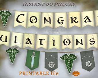 Themed Congratulations banner  epic medieval party style, PRINTABLE fantasy decor,  download Congrats  decoration for hobbits knights elves.