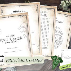 Fantasy movie PRINTABLE activities, INSTANT DOWNLOAD birthday games for kids & adults, Hobbitcore baby shower game, Fantasy game night