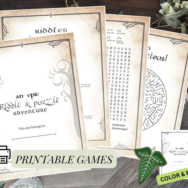 Film fantastique, activités à imprimer, jeux d'anniversaire à télécharger instantanément pour enfants et adultes, jeu Hobbitcore pour baby shower, soirée jeux fantastique