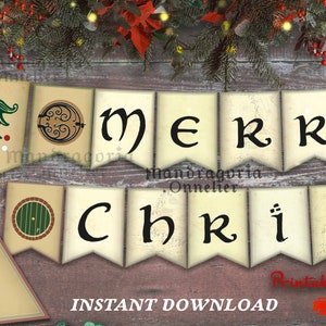 christmas banner, hobbitcore printable, epic medieval party download, fantasy holidays decor , d&d christmas