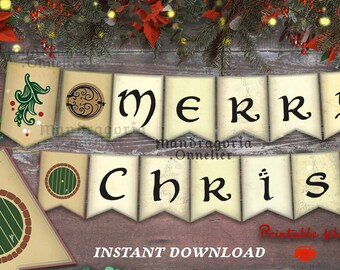 christmas banner, hobbitcore printable, epic medieval party download, fantasy holidays decor , d&d christmas