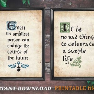 Pair of Hobbitcore prints, INSTANT DOWNLOAD decor, cottagecore wall art, fantasy party prints, cozy home prints bundle, simple life quote
