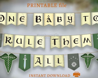 One Baby to Rule them All, Hobbitcore baby shower banner, PRINTABLE 1st bday medieval party, DOWNLOAD epic themed decor for baby celebration