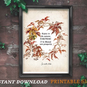 Herbst Dekor Poster, Herbst Ernte Print, Mabon Dekor, witchy Download Kunst, Rad des Jahres druckbar, Herbstlaub Kunst, Herbstkranz