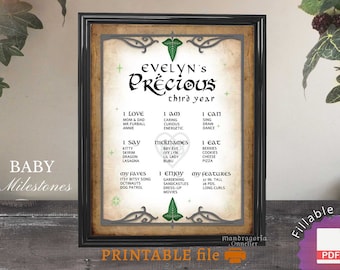 Baby Milestones, Elvish baby print, Fill in Template PDF, Printable file DOWNLOAD Fantasy 1st bday, Cute baby fairy keepsakes, Enchanted art