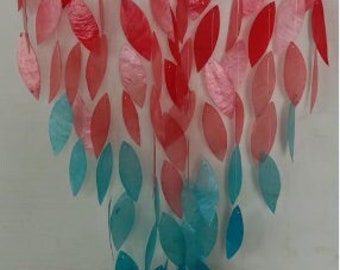 Wind Chime - Capiz Coral & Teal Marquise Wind Chime