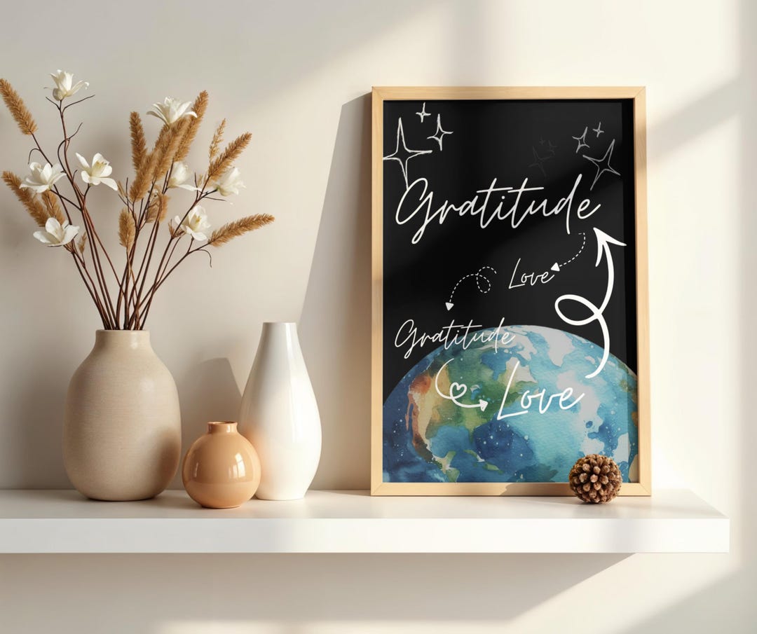 Gratitude Wall Art – Inspirational Quote Print With Earth Motif ...