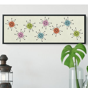 Mid Century Atomic Starburst, Mid Century Modern Decor, Mid-Century Modern Atomic Art, Atomic Age Art, Long Canvas Wall Art Print Framed
