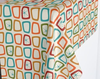 Mid Century Modern Hand Towel, Atomic Starburst Hand Towel for Bathroom or Kitchen, Colorful MCM Mid Mod Hand Towel, Teal Gold Green Orange