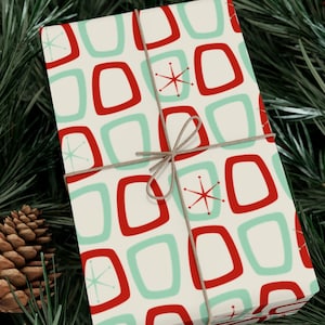 Retro Christmas Wrapping Paper, Mid Century Modern Christmas Gift Wrap, 1950s, Atomic Starburst, MCM, 1960s