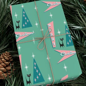 Christmas Wrapping Paper Mid Century Modern Atomic Cat Gift Wrap Retro MCM Xmas Wrapping Paper Vintage 1950s Style