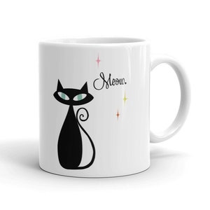 Mid-Century Modern Cat Mug *FREE SHIPPING*, MCM Atomic Starburst Coffee Cup, Tea, Retro, Birthday Present, Christmas Gift, Meow