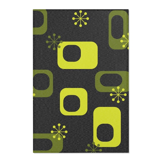 ブラックラグ ミッドセンチュリーモダンエリアラグ レトロ 1950年代