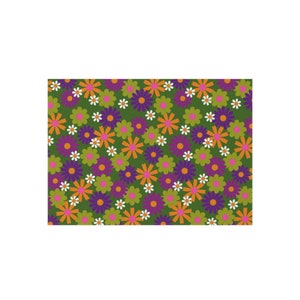 70s Floral Outdoor Rug, Retro 1970s 1960s Flower Power Outside Floor Mat, Front Porch, Back Patio, Deck, Groovy, Hippie, Green, Orange