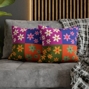 Bright and Bold Maximalist Boho Throw Pillow Cover, Floral Cushion, Square Pillow Case, Colorful Bohemian Patchwork Hippie Accent, Flowers