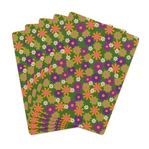 70s Floral Spielkarten, Flower Power Kartenspiel, Poker, 60s Stocking Stuffer, Frau, Mädchen, kleines Geschenk unter 25, Secret Santa