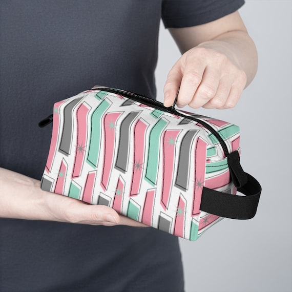 Mid Century Modern Toiletry Bag Make up Bag Pink Turquoise 1950s Atomic Starburst Birthday Gift Her Present for Woman MCM Zipper Pouch Etsy