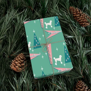 Christmas Wrapping Paper Mid Century Modern Poodle Gift Wrap Dog Xmas Wrapping Paper Retro Holiday Atomic Starburst Gift Wrap MCM Christmas