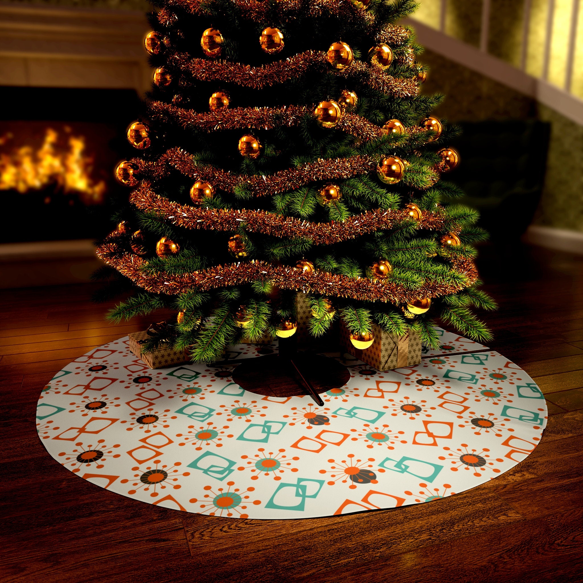 Mid century Modern Tree Skirt 1950s Retro Holiday Decor MCM Atomic Christmas Tree Skirt Rockabilly Orange Turquoise Blue Vintage Style Etsy