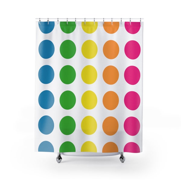 Rainbow Dots Shower Curtain, Colorful Polkadot Shower Curtain, Big Polkadots, Bright Neon, Kid's Shower Curtain, Mod Circles, Bathroom Decor