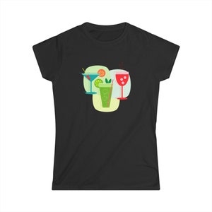 Cocktail T-Shirt, Tiki Tropical Drink Women&#39;s Tee, Cocktail Hour Retro Mid Century Modern T-shirt, Gift, Wine, Martini, Mojito, Atomic Age