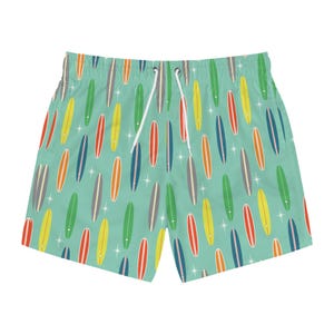 Retro Swim Trunks, Men&#39;s Bathing Suit, Surfer, Beach Lover, Surfboard Design, for Pool Party, Birthday Gift For Him, Father&#39;s Day, Husband