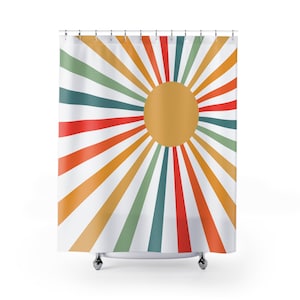 Sun Shower Curtain, Rainbow Sun Shower Curtain, Boho Sun Shower Curtain, 1970s Sun Shower Curtain, Bathroom Decor, Colorful Shower Curtain