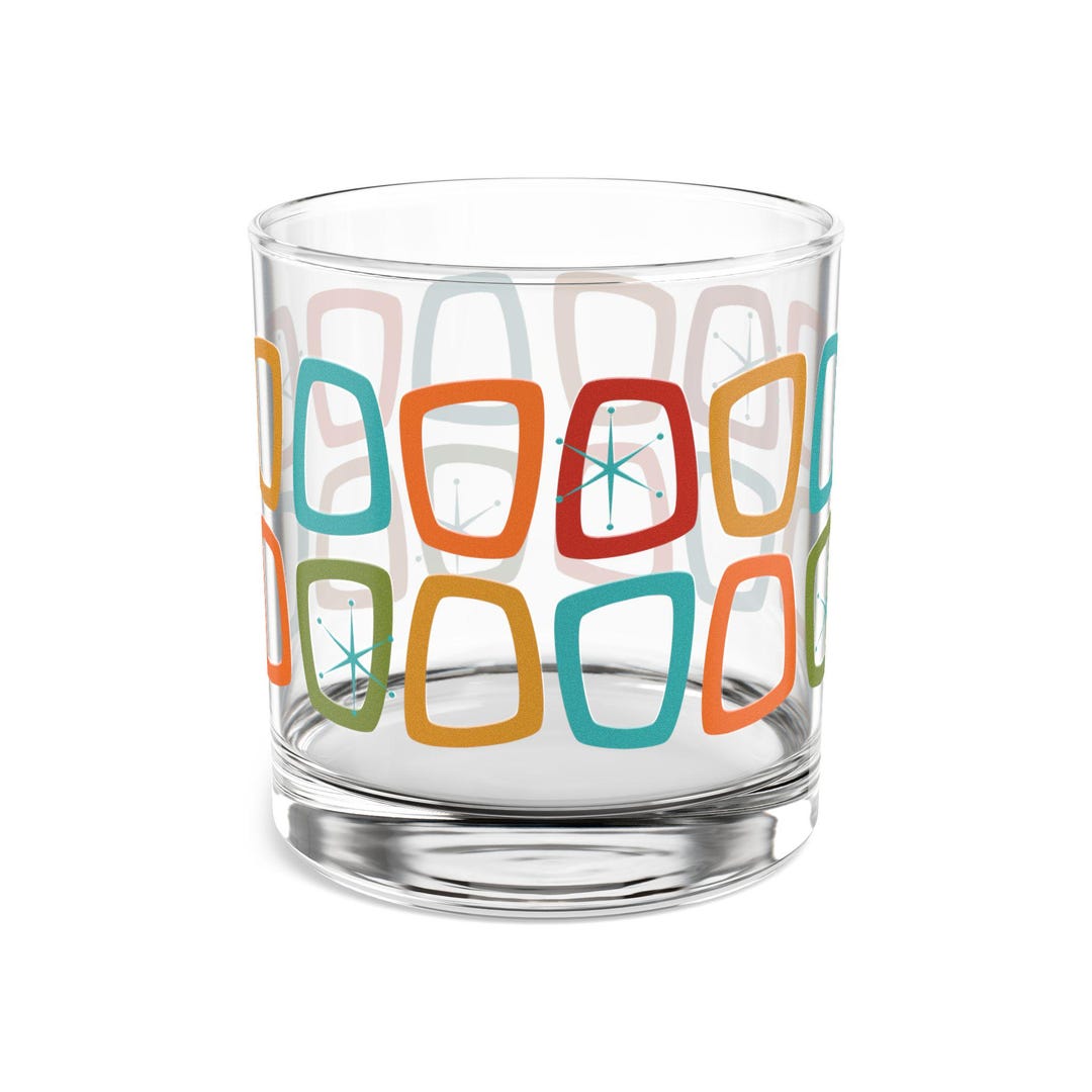 Mid-century Modern Rocks Glasses, Colorful 10oz Drinkware, Retro ...
