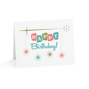 Greeting Cards, Mid Century Modern Retro Birthday Card, 1950s 1960s Atomic Starburst Vintage Style MCM, 10pcs, 30pcs, 50pcs, Stationery Set