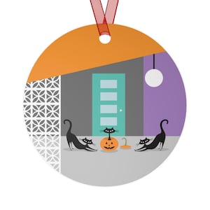 Halloween Ornament Mid Century Modern Atomic Cat Retro Pumpkin Porch MCM Fall Decor Spooky Tree Decoration Vintage Black Cat Halloween Gift