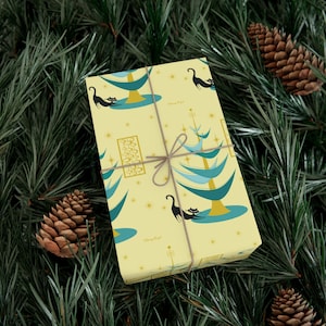Gift Wrap Christmas Retro Cat Mid Century Modern Wrapping Paper Atomic Starburst Atomic Cat Vintage Style 1950s 1960s Nostalgic Design MCM