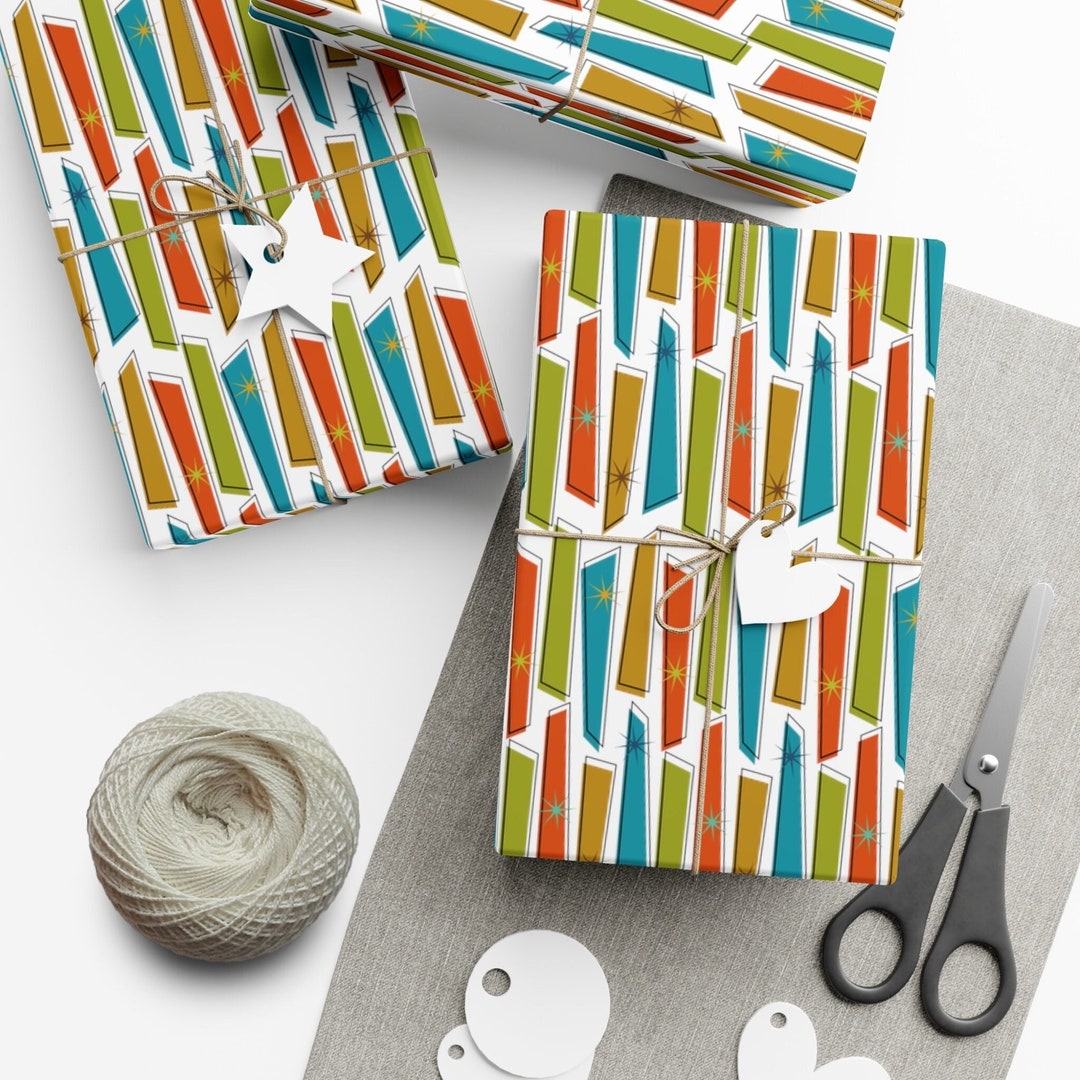 Mid Century Modern Atomic Wrapping Paper, Retro 1950s Gift Wrap for ...