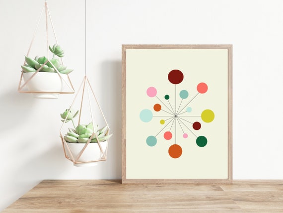 Atomic Starburst Art, Mid Century Modern Print, Colorful Retro Nursery Art
